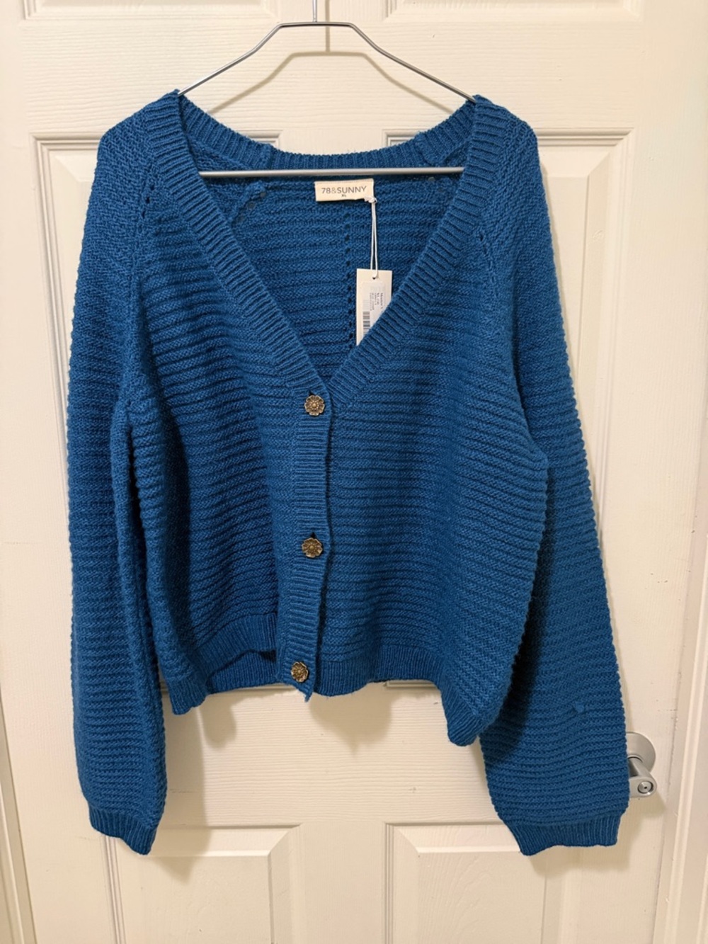 78 & SUNNY XL Deep Sea Meadow V-Neck Cardigan.